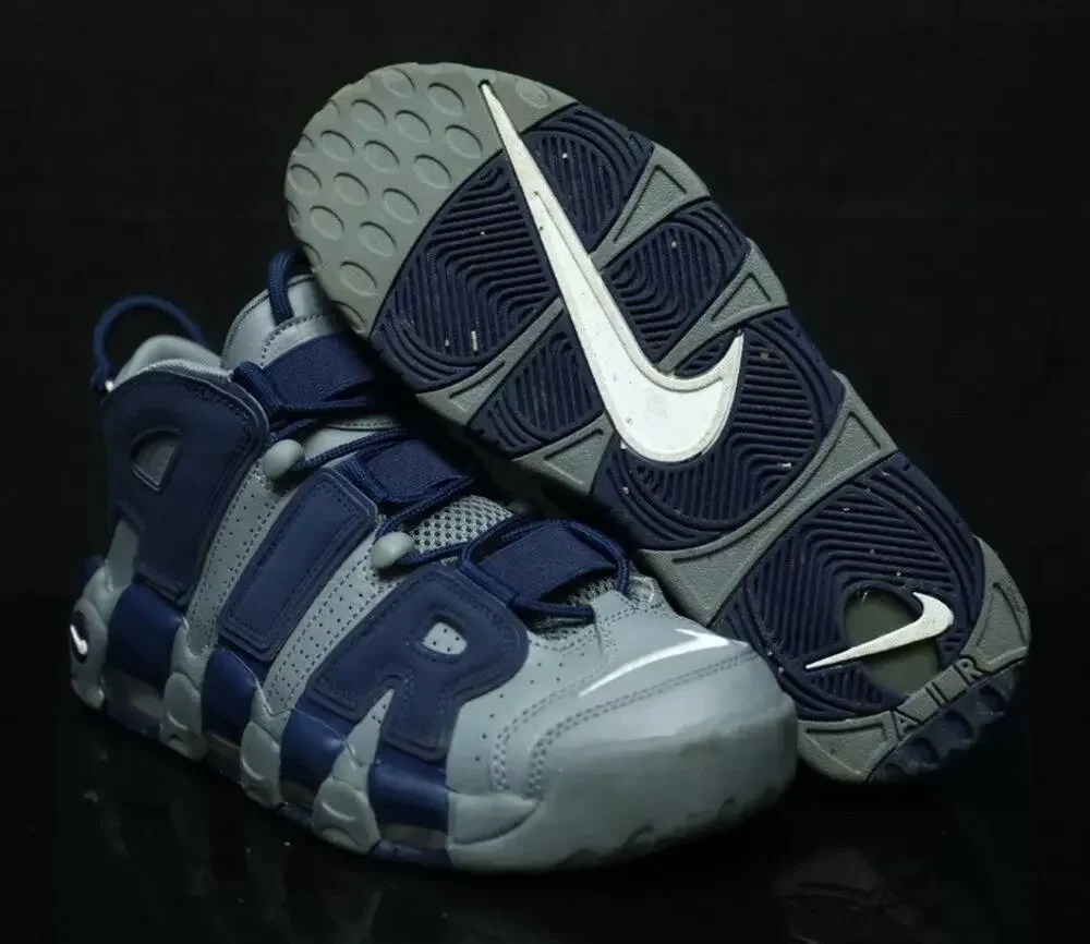 NIKE Air Uptempos Rare Georgetown Hoyas Shoes Cool Grey Navy Mens 8 Fast Ship